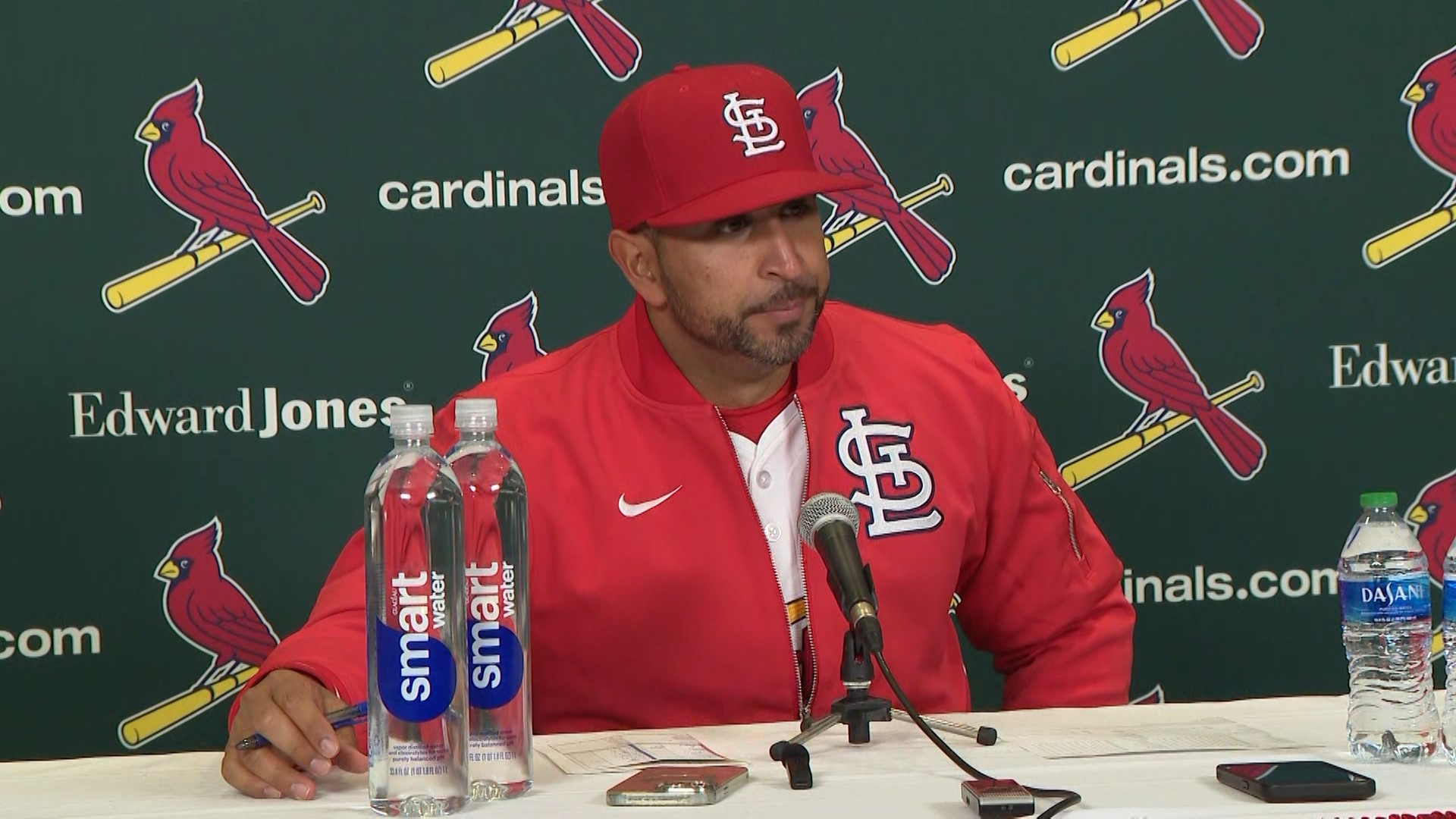 St. Louis Cardinals manager Oliver Marmol met with members of the media after Friday night's 2-1 loss to the Milwaukee Brewers at Busch Stadium.