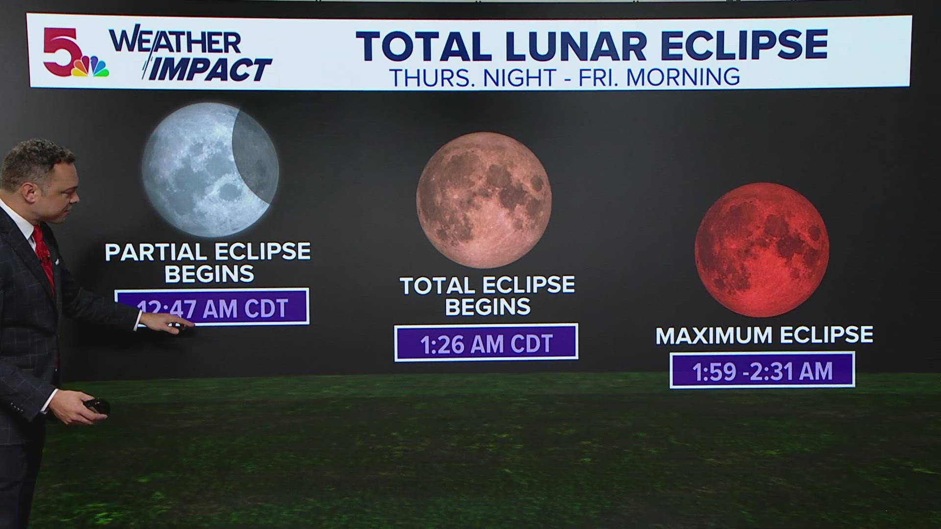 Our first visible eclipse of the year will take place this week. A total lunar eclipse will begin late Thursday and last until Friday morning.