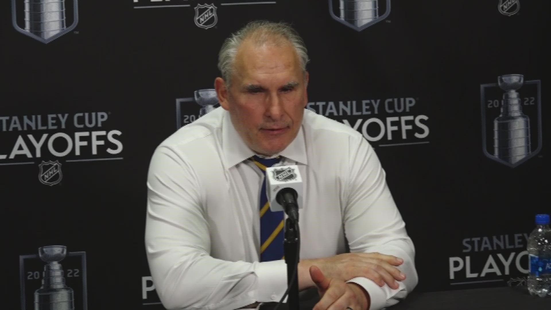 St. Louis Blues Coach Craig Berube discusses the team's overtime loss to the Colorado Avalanche in Game 1 of Round 2 of the Stanley Cup Playoffs.