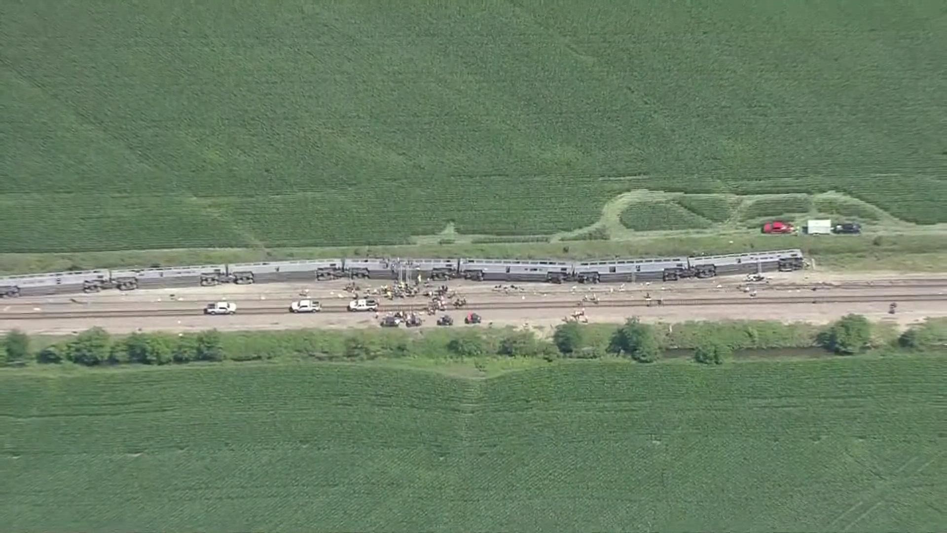 Amtrak said multiple injuries were reported after a train struck a dump truck in Mendon, Missouri. Credit: KMBC/CNN