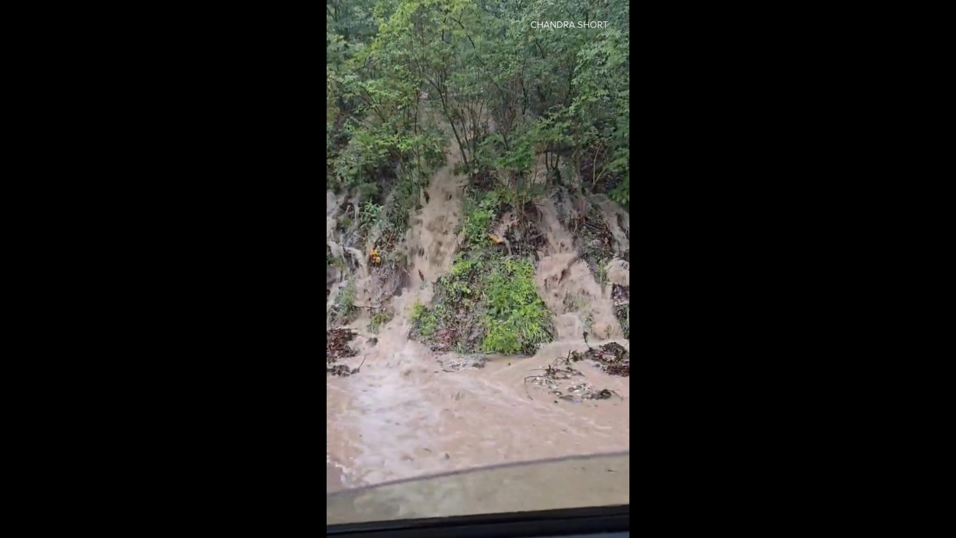 Video shows flooding in Godfrey, Illinois, on Tuesday. The St. Louis region was hit by storms throughout the morning.