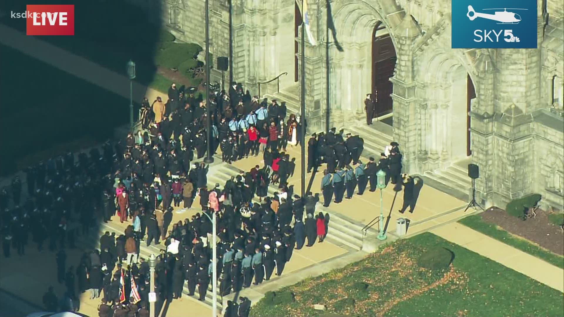 A large crowd gathered for a funeral procession for Sgt. Turner Monday morning.