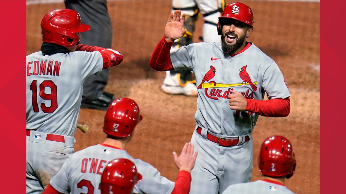 St. Louis Cardinals' Matt Carpenter celebrates after hitting a solo home  run during the seventh inning in the second game of the team's baseball  doubleheader against the Milwaukee Brewers on Tuesday, June