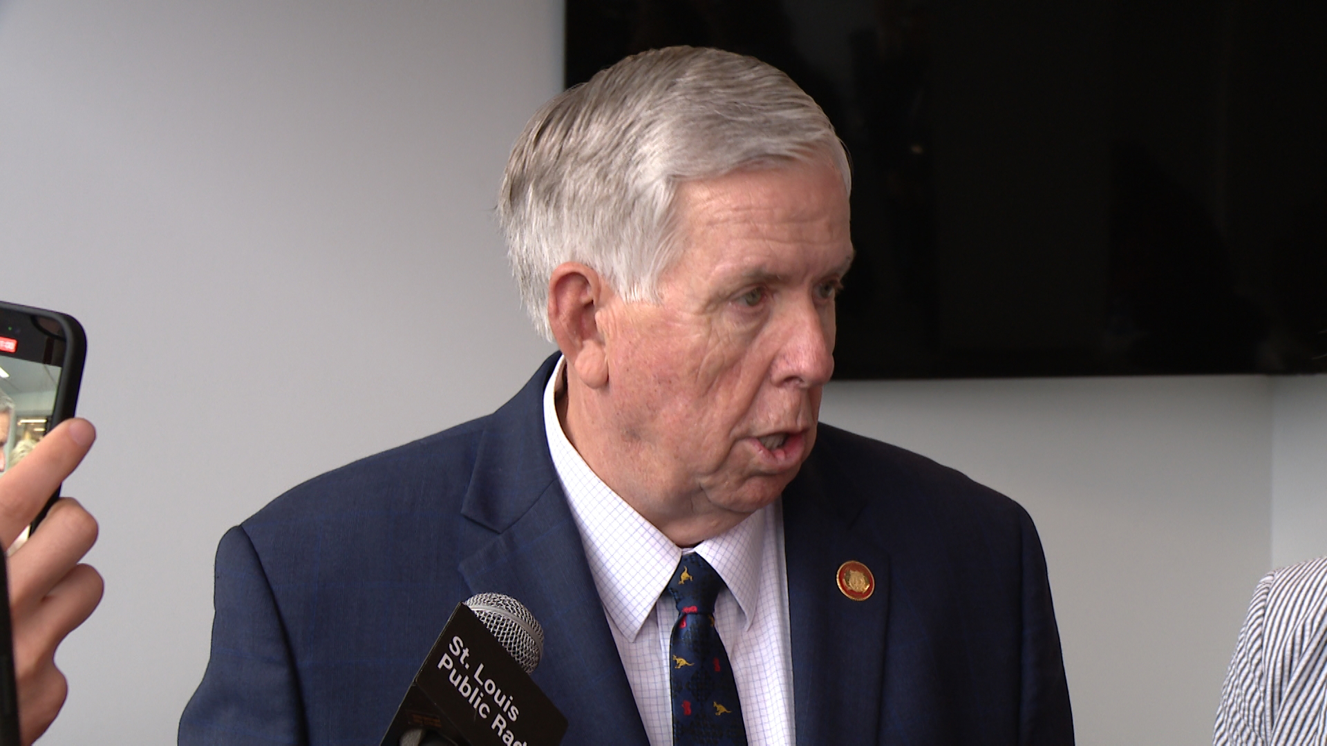 During an appearance Tuesday in St. Louis, Missouri Gov. Mike Parson talked with reporters about the sudden resignation of Kim Gardner as circuit attorney.