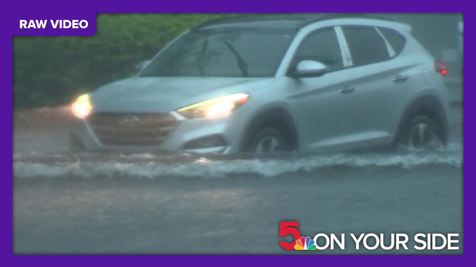 Video shows street flooding in Broward County, Florida.  Heavy rain was causing flooding throughout South Florida Wednesday. (WTVJ)