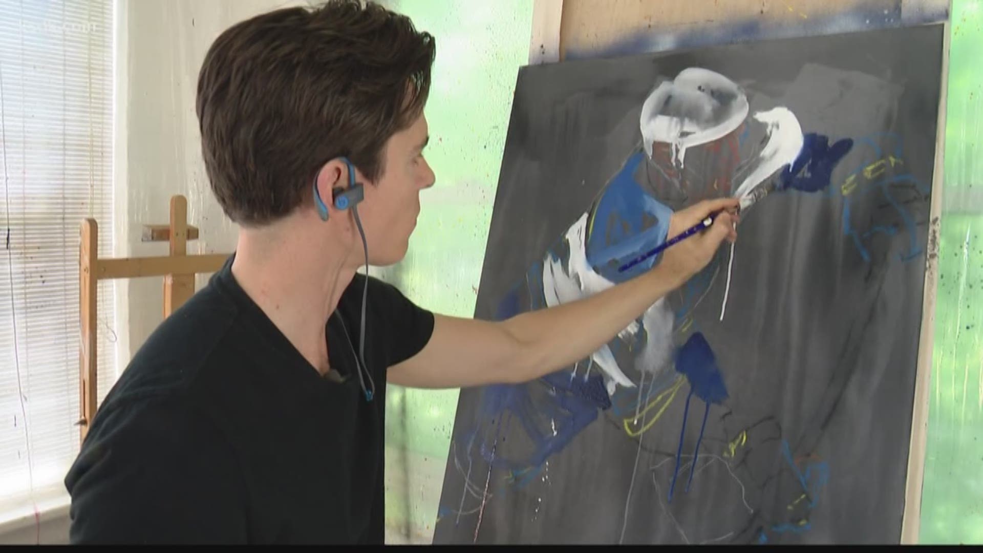 Local artist Kyle Lucks puts his brush to work to cheer on the Blues. He creates pieces featuring the team, freezing moments from the historic run at the Stanley Cup.