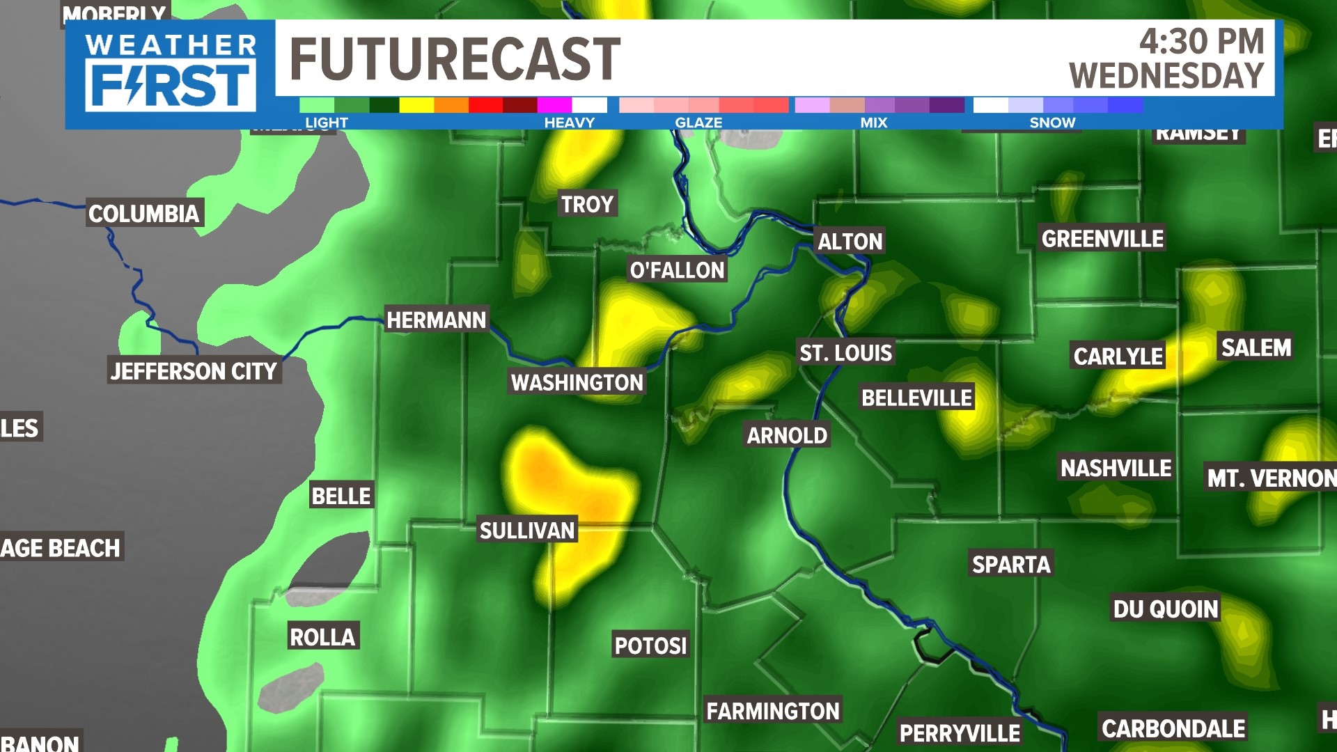 Heavier showers move into St. Louis area during rush hour