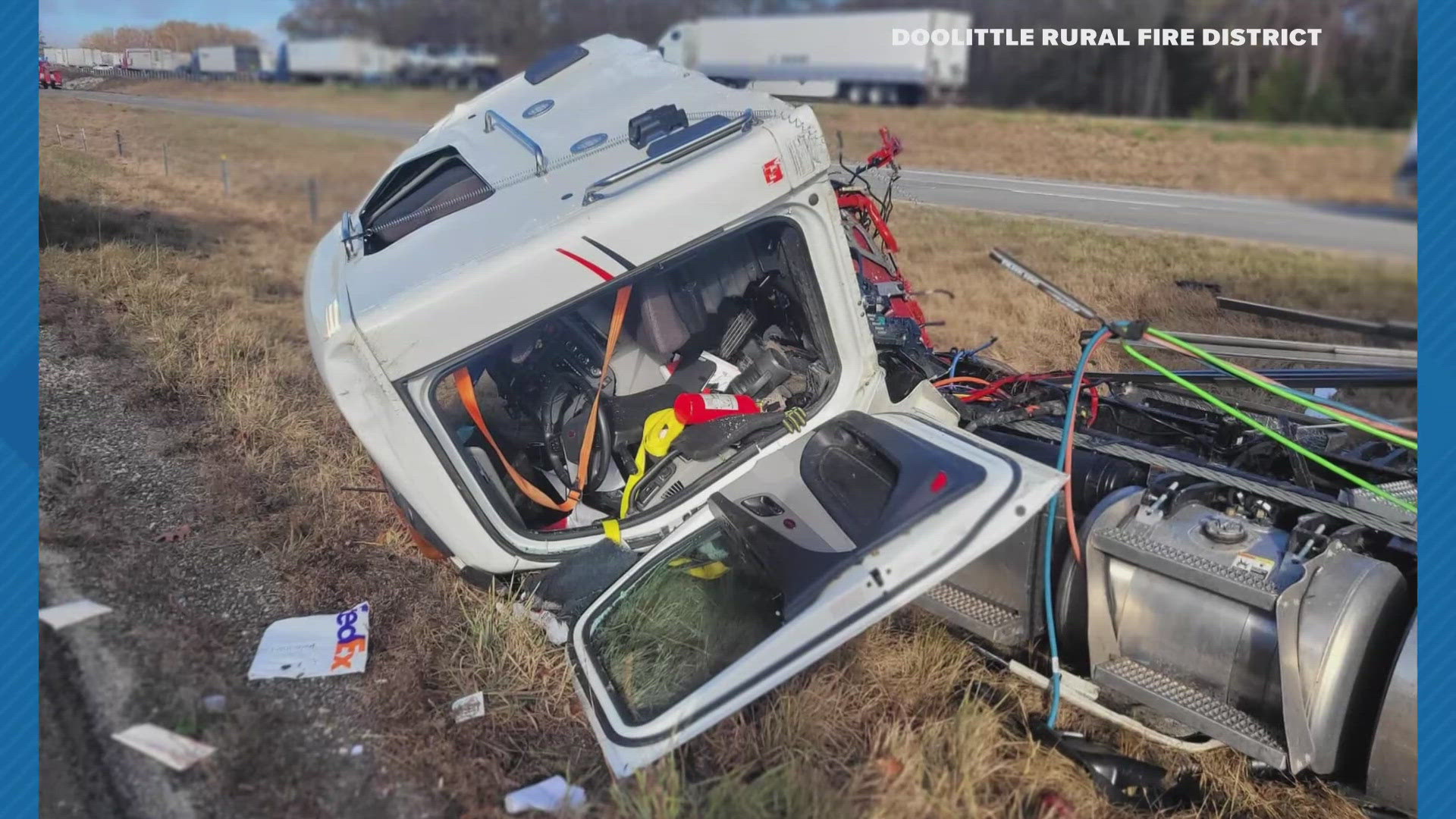 The westbound lanes of Interstate 44 are closed in Phelps County, Missouri. Several semitrucks crashed just north of Doolittle.