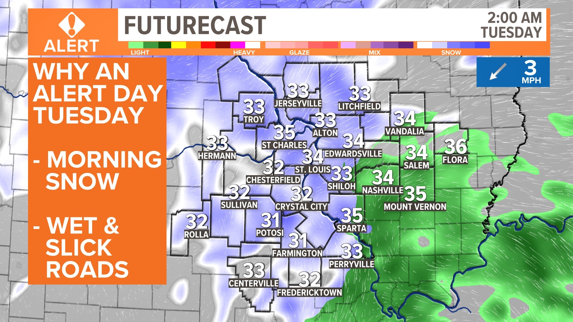 St. Louis forecast Snow expected Tuesday