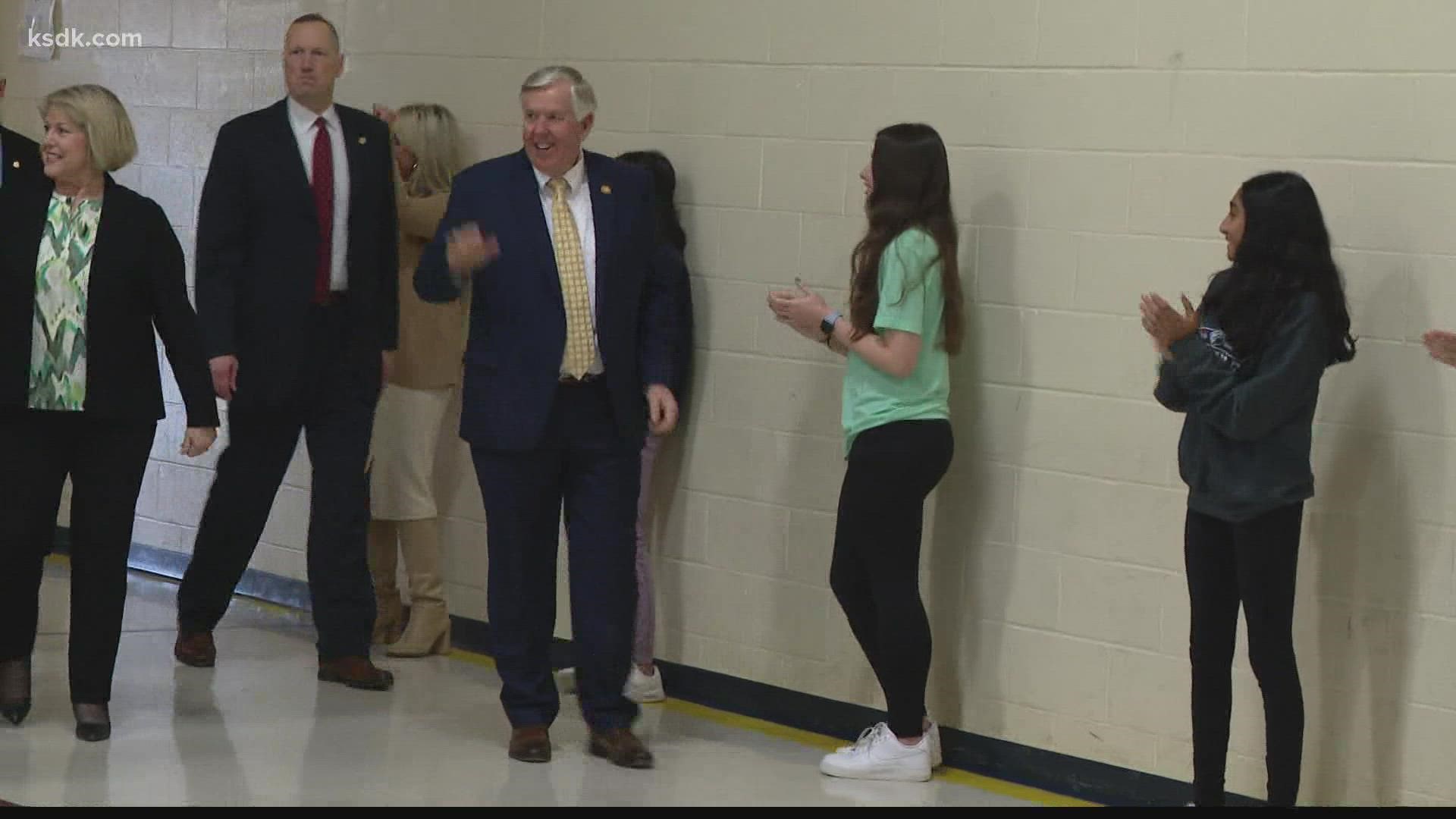 He took part in a news conference at Westport plaza with McDonald's and Western Governor's University before stopping by Francis Howell Middle School.