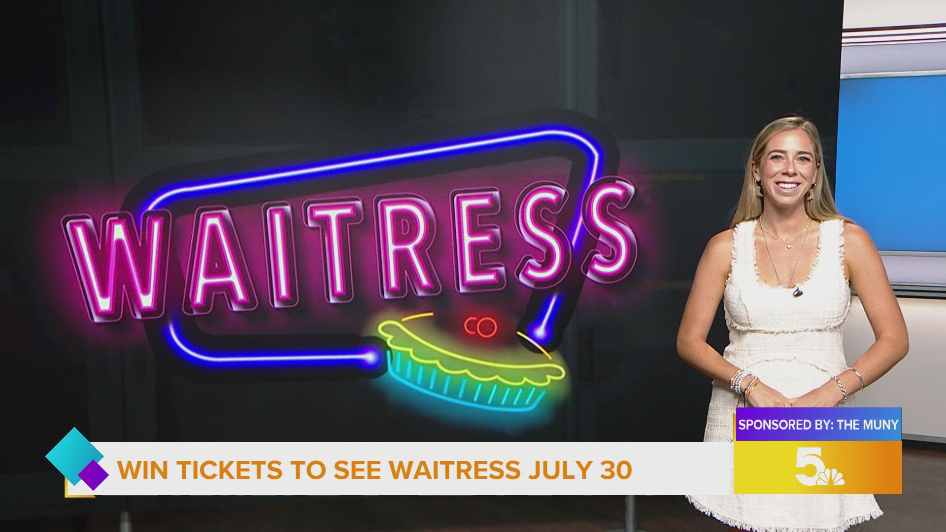 One winner will receive 2 tickets to see Waitress on opening night July 30th at The Muny.