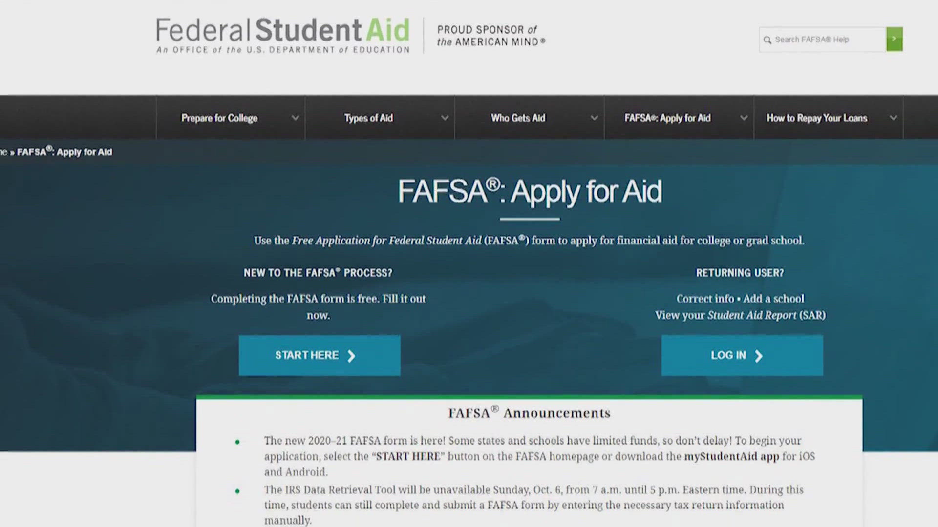 It's that time of year for parents of college students and high school seniors. The application for federal student aid is open!