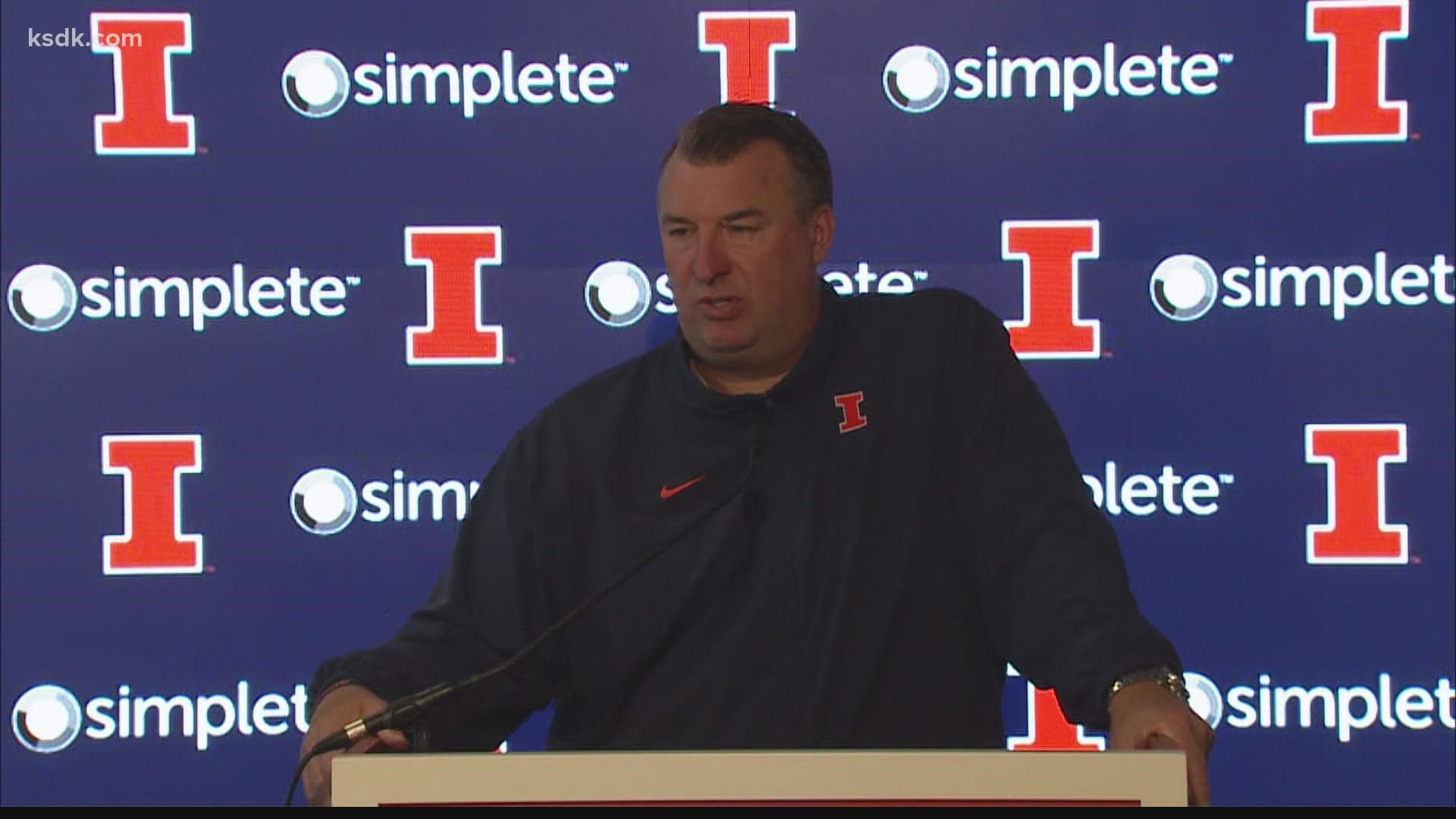 Illinois coach Bret Bielema has tested positive for COVID-19 and will miss his team's game at No. 18 Iowa. Bielema said he tested positive Monday night.