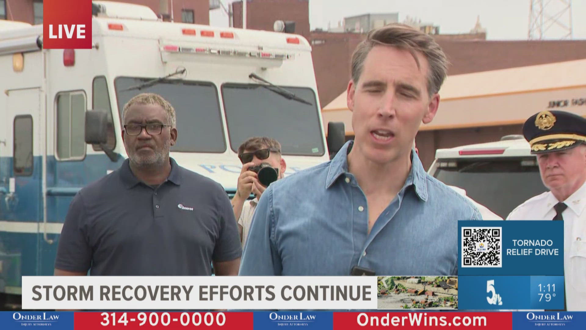 Sen. Josh Hawley and St. Louis leaders provided an update on damage across the city and recovery efforts. The tornado and storm killed five people in the area.