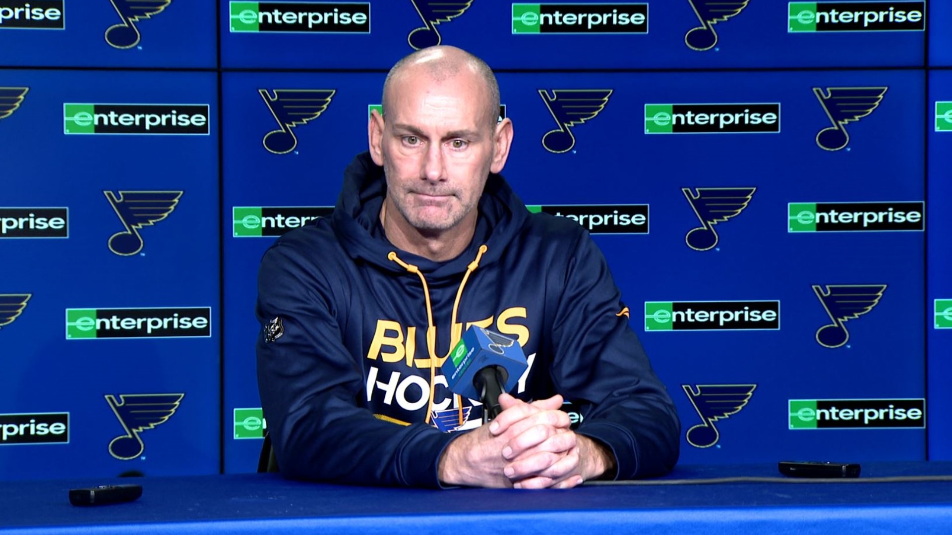 St. Louis Blues interim head coach talks to media about the team's recent win streak. Blues will play their final game Tuesday before the NHL All-Star break.