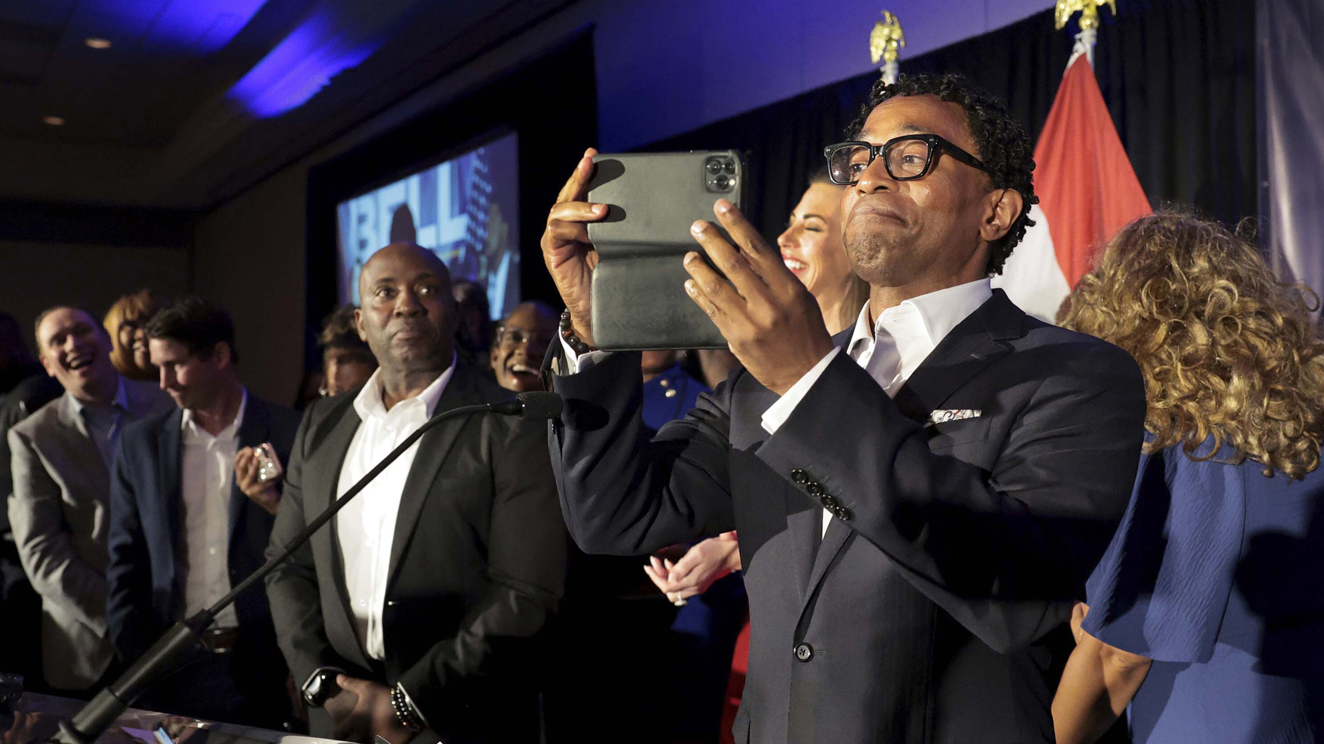 Wesley Bell spoke to supporters Tuesday night after he defeated Rep. Cori Bush in the Democratic primary race for Missouri's 1st Congressional District.