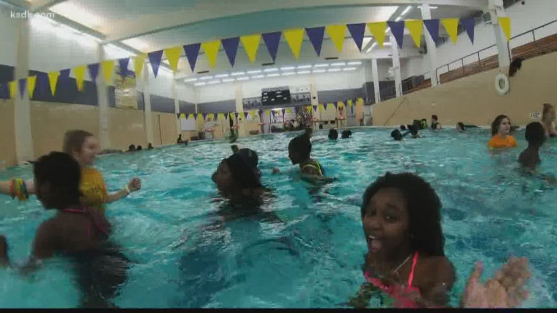 Each week the organization brings 30 refugee children to the Affton High School pool to learn how to float and tread water.