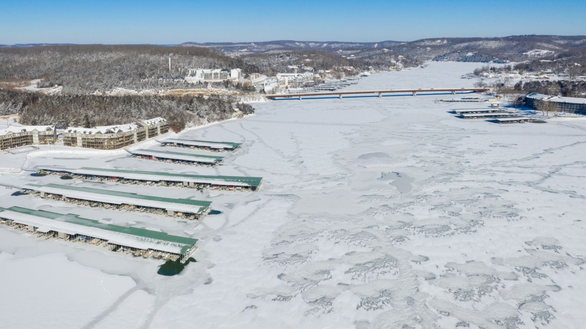 Lake of the Ozarks frozen Pics and drone video of the icy lake