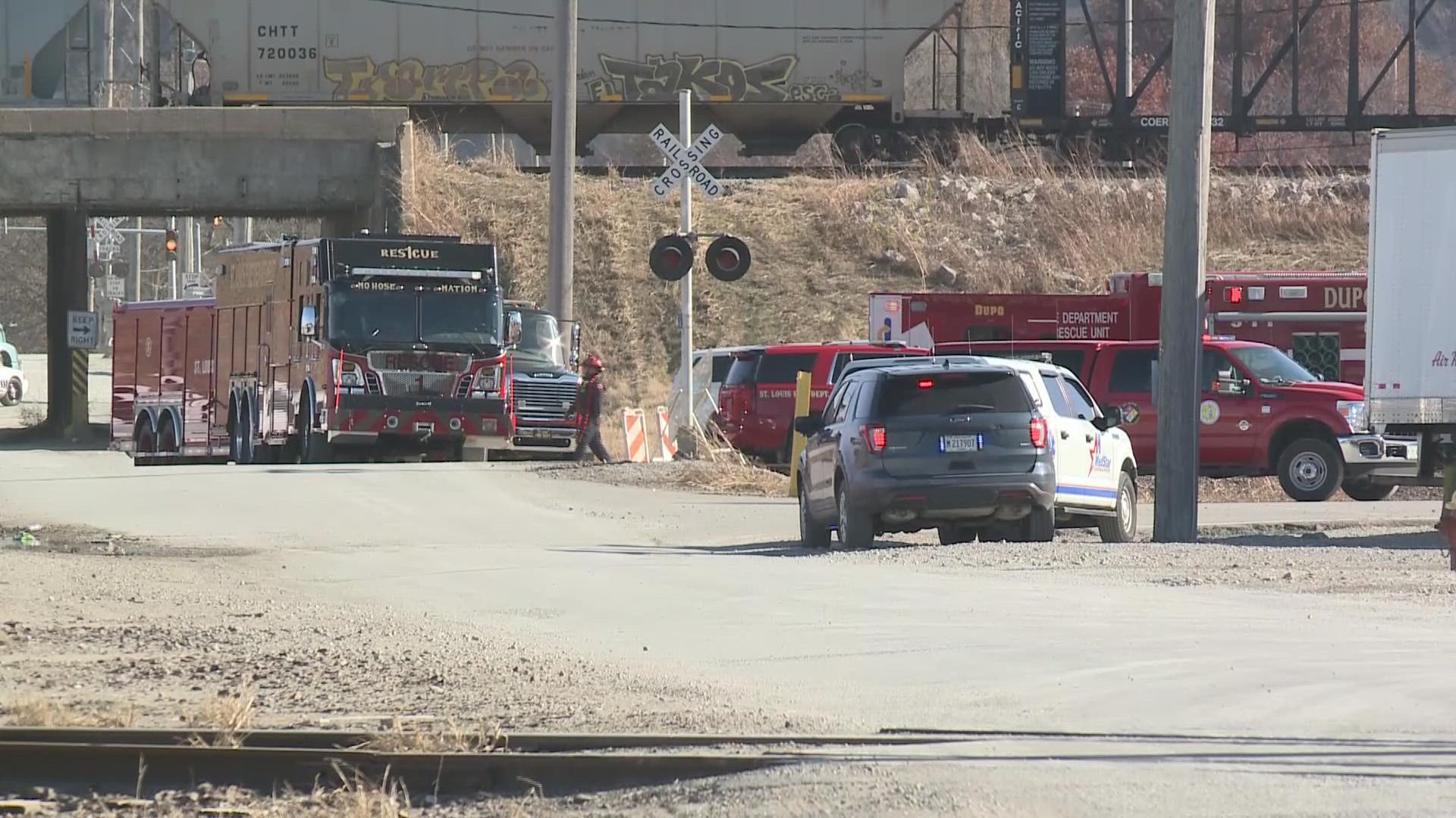 A trench collapsed in the railroad yard area near Carondelet Avenue in St. Clair County Monday morning.