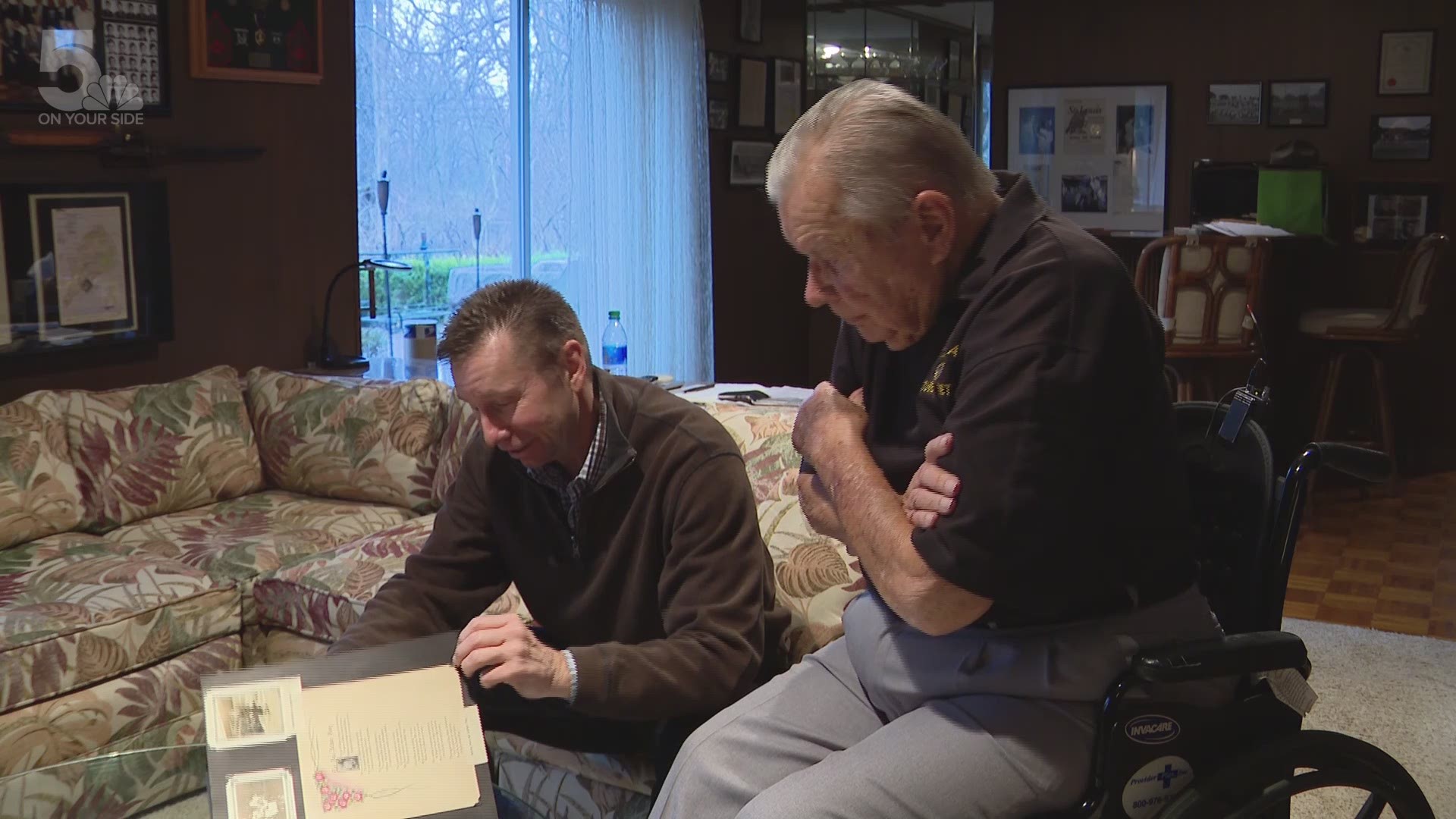 Ninety-eight-year-old Charlie Kohler still has the scars from the battle of Iwo Jima.  He was badly wounded and his brother Eddie was killed.