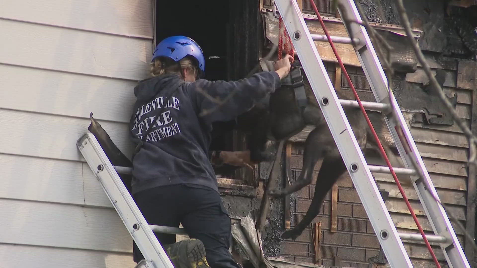 3 people were killed in a fire in Belleville Monday. Two of the victims were found right away while the third was discovered by a cadaver dog some time later.