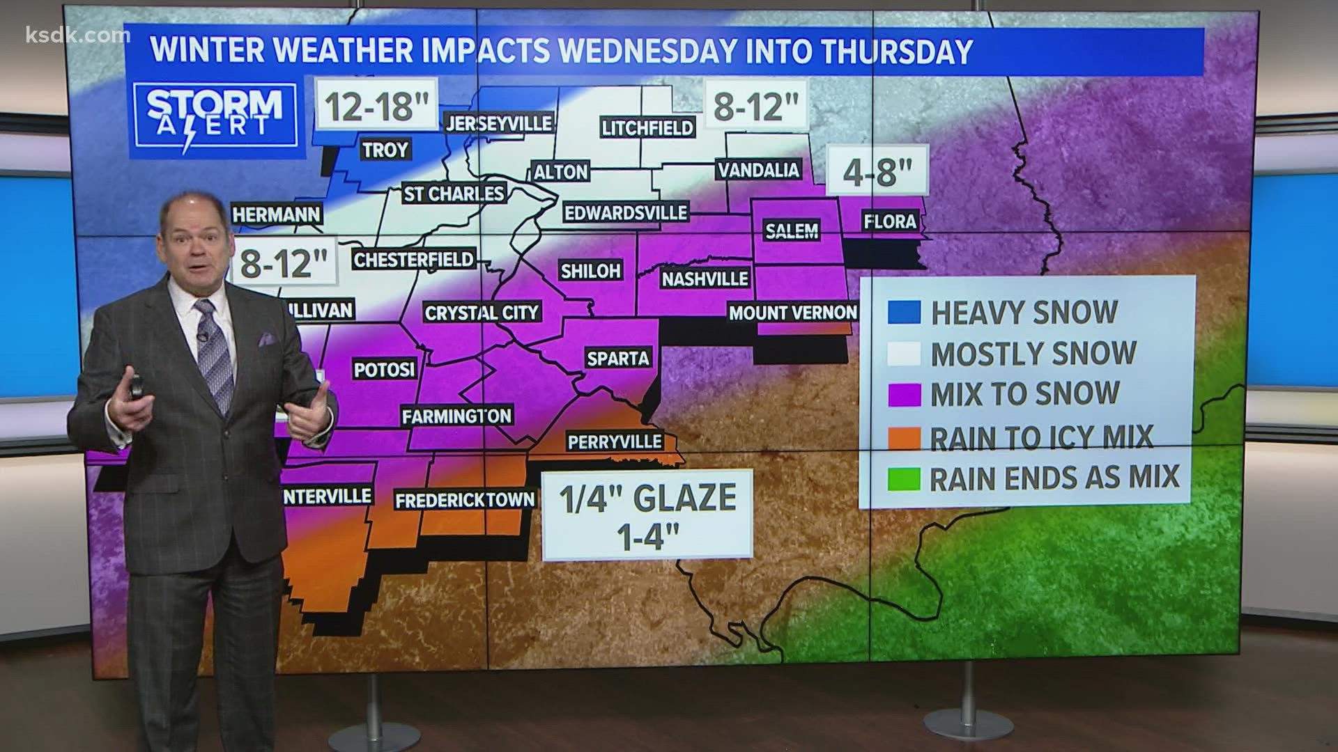 Scott Connell breaks down the timing and how much snow we could expect to see in St. Louis. Forecast as of noon Tuesday, Feb. 1.