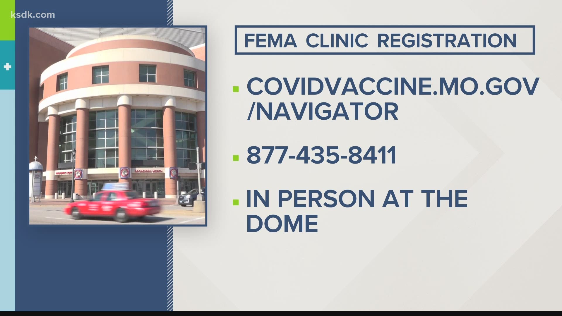 FEMA will begin vaccinating people at The Dome starting Wednesday.
