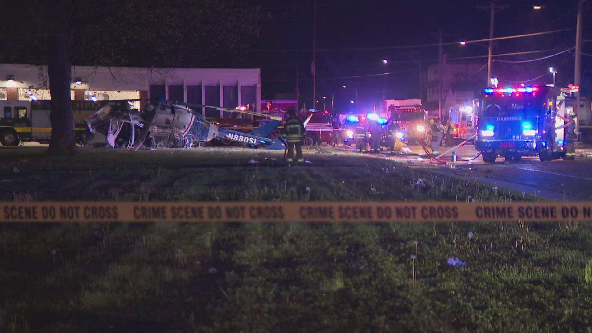 An ARCH Air Medical helicopter crashed while taking off from the Hartford Fire Department. Three crew members were on board.