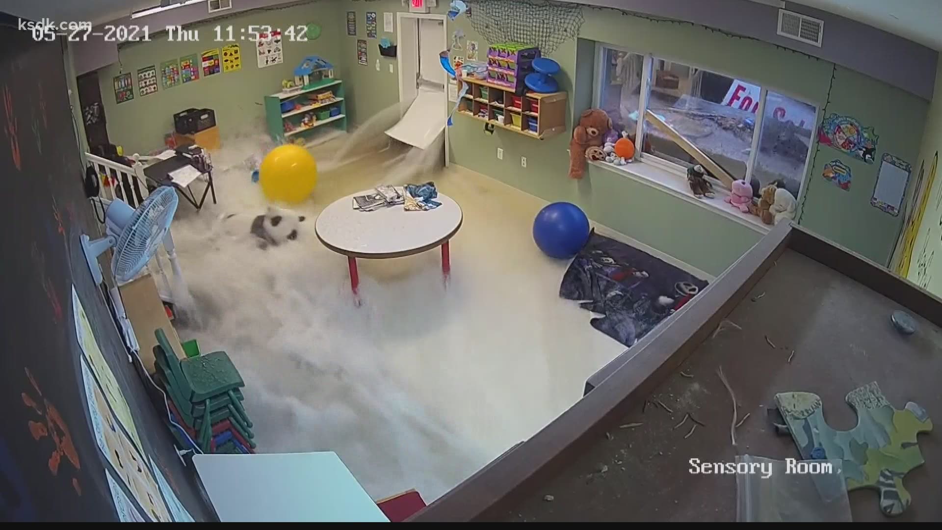 Future Stars Academy's playroom was suddenly flooded Thursday in a large storm. Kids and staff were safe, but the toys for kids with special needs were destroyed.