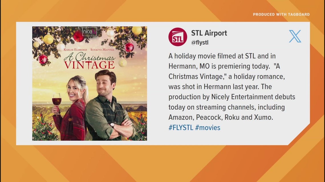 "A Christmas Vintage," filmed at Hermann vineyards and Lambert Airport, is now streaming