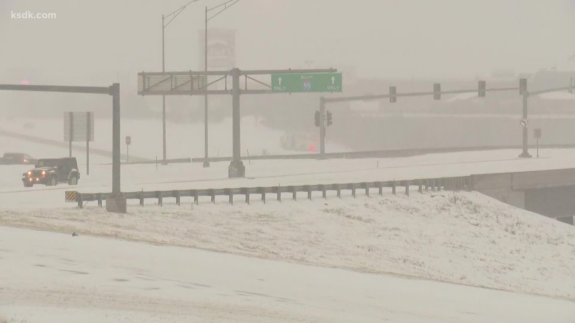 Snow has been falling for hours in Jefferson County, where road conditions are treacherous with piled-up snow.