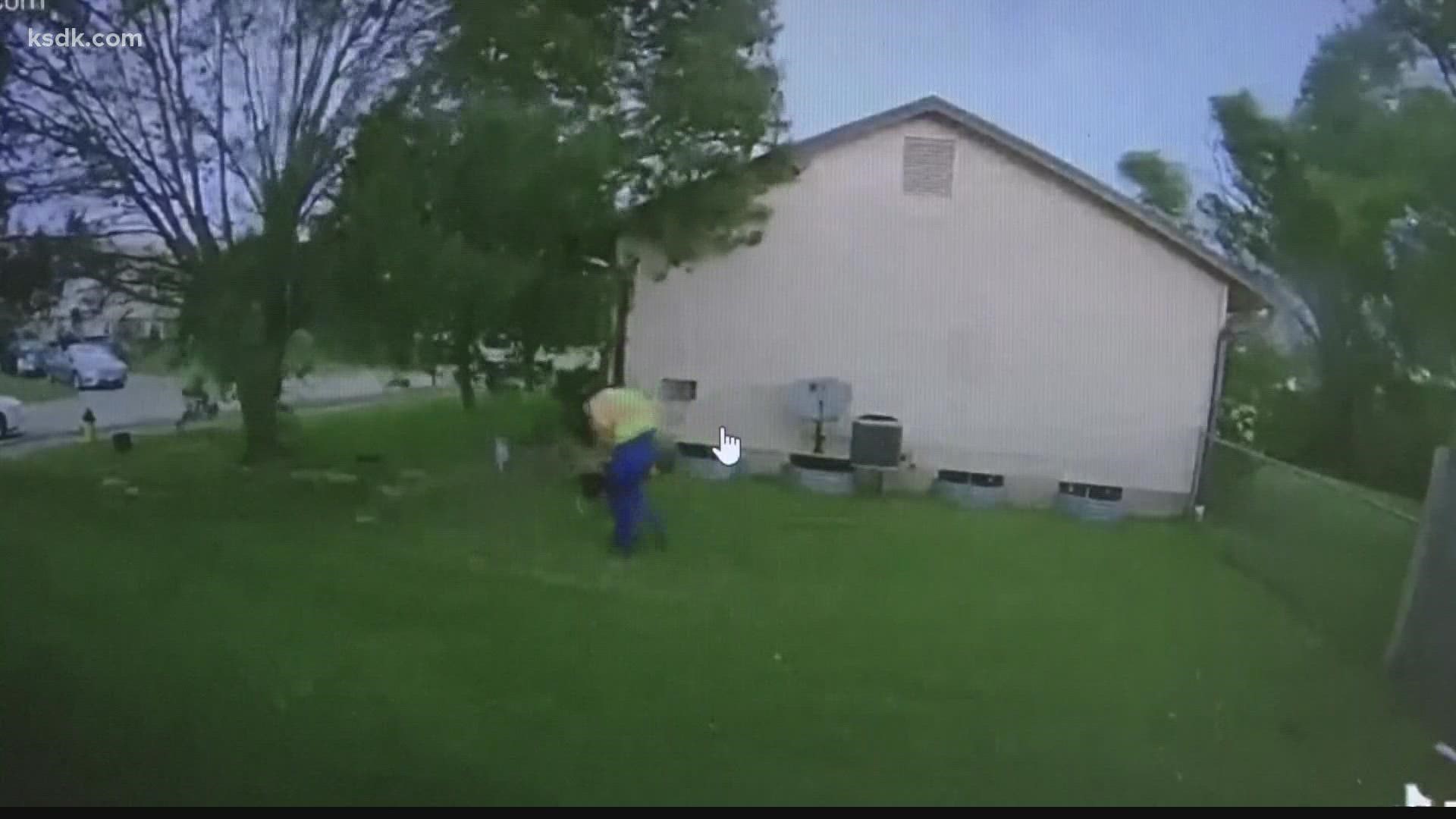 The large branch fell on top of the tech during the storm Thursday night. Ian Campbell's security camera captured the incident.