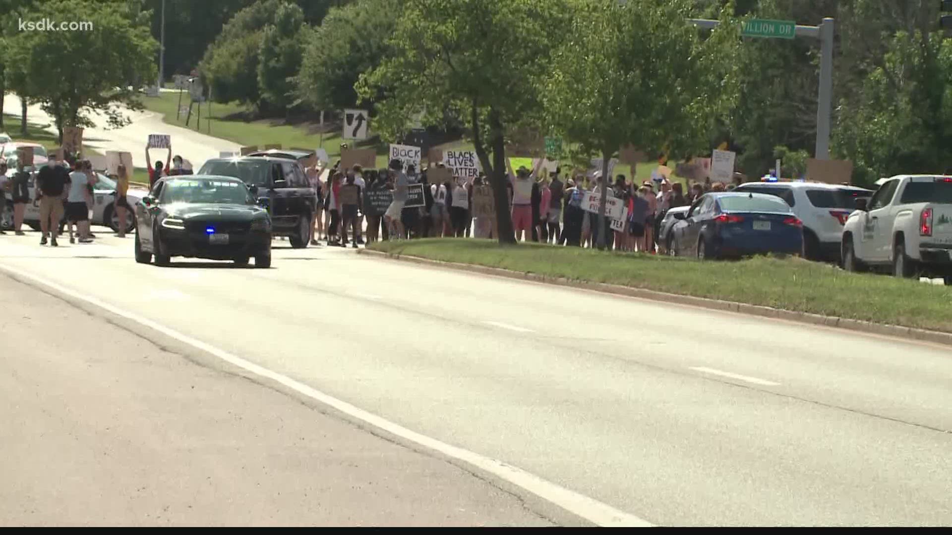 The student-led group gathered at AMC Theater on Olive in Creve Coeur. They’re planning to march south on Lindbergh to Ladue Road