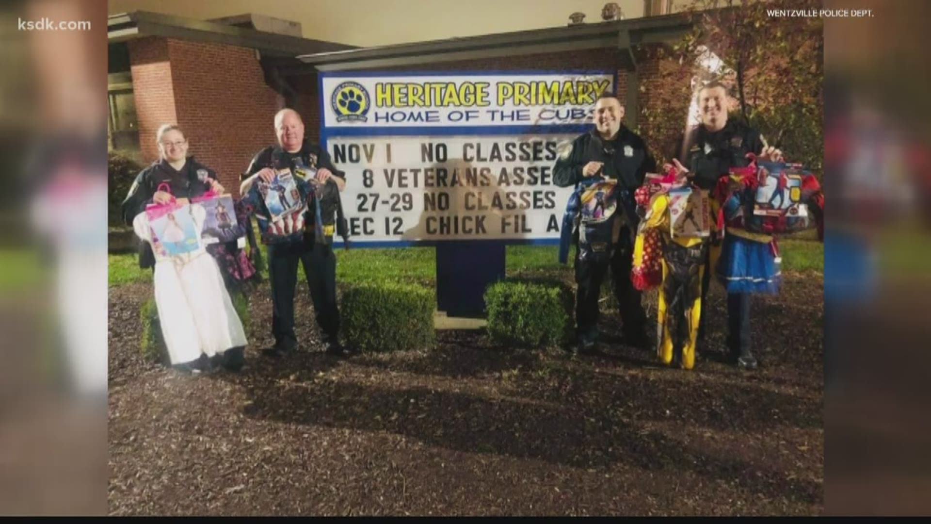 Sergeant White and officers on Platoon 4 pooled their money together and bought 10 costumes for students at Heritage Elementary School.
