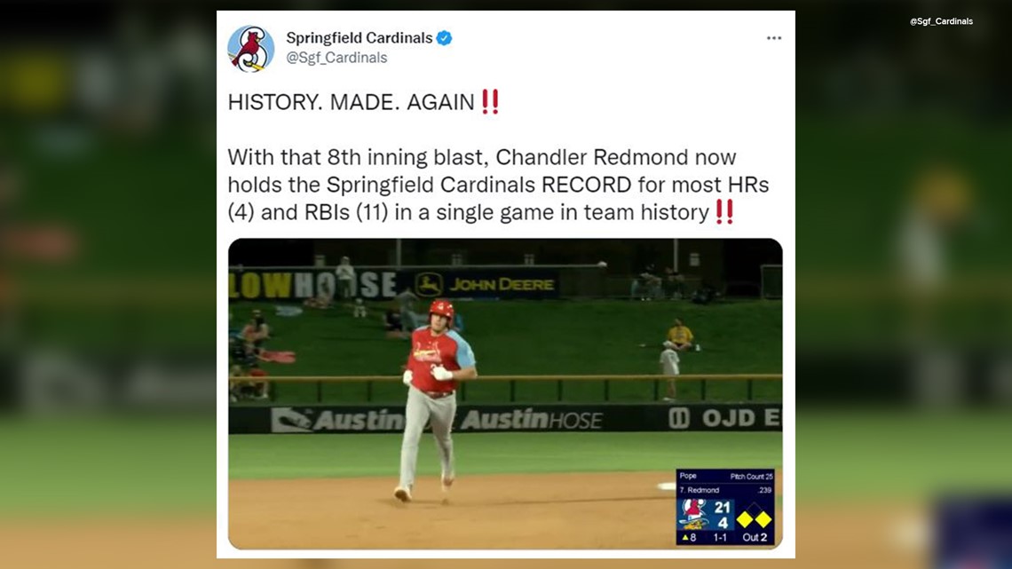 Home Run Cycle for Chandler Redmond of Springfield Cardinals - The