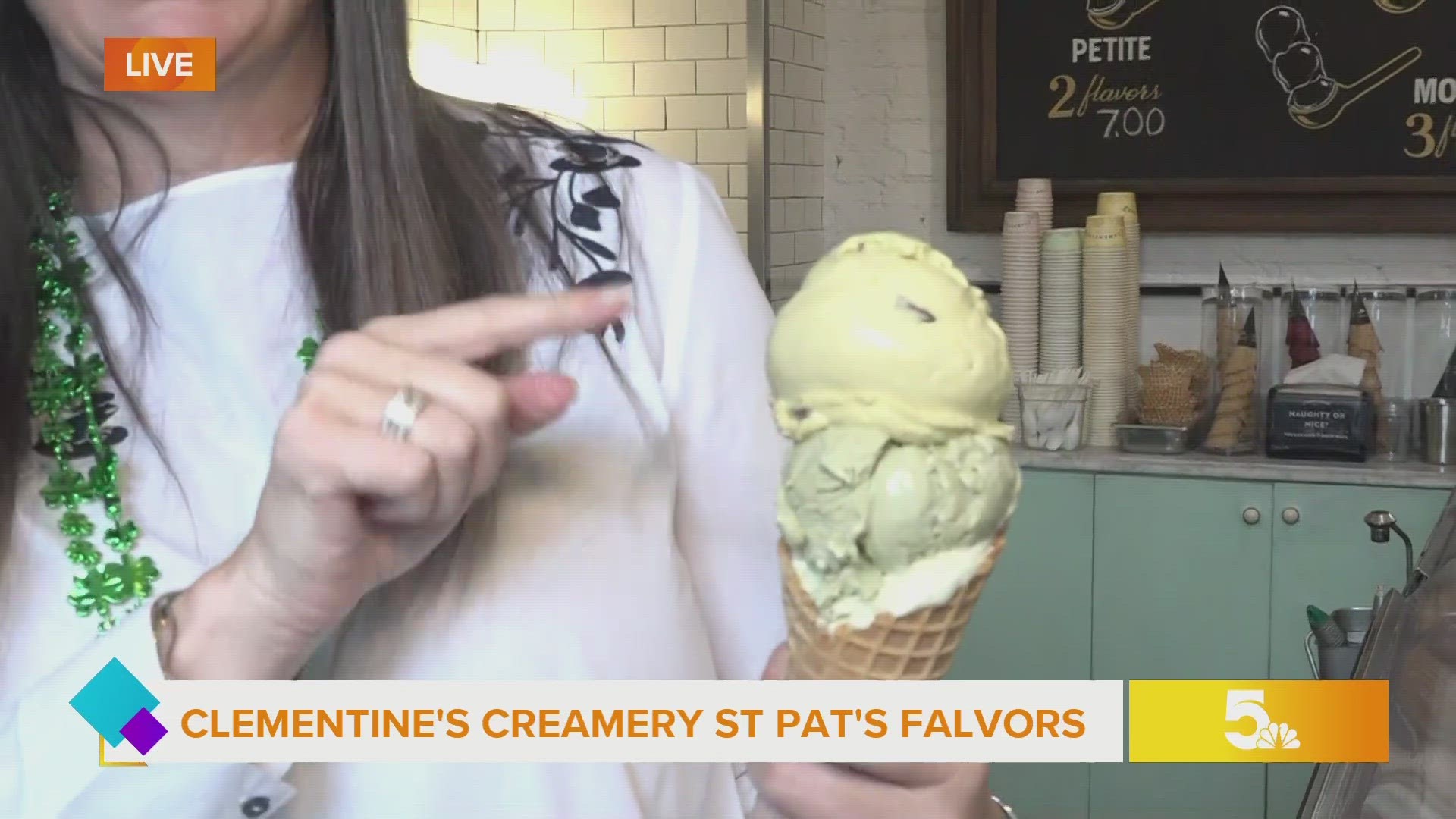 Clementine's has new Irish biscuit ice cream and green ice cream.