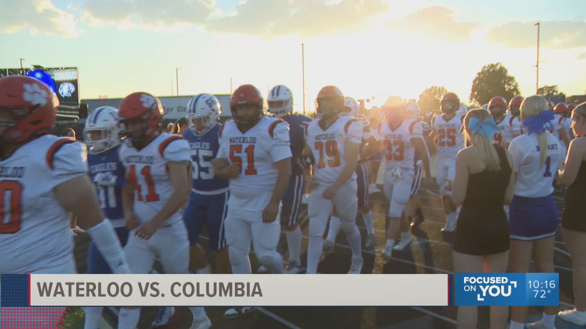 Rivals Columbia and Waterloo High Schools played hard on the field, but came together to honor the life of a student. The players entered the field together.