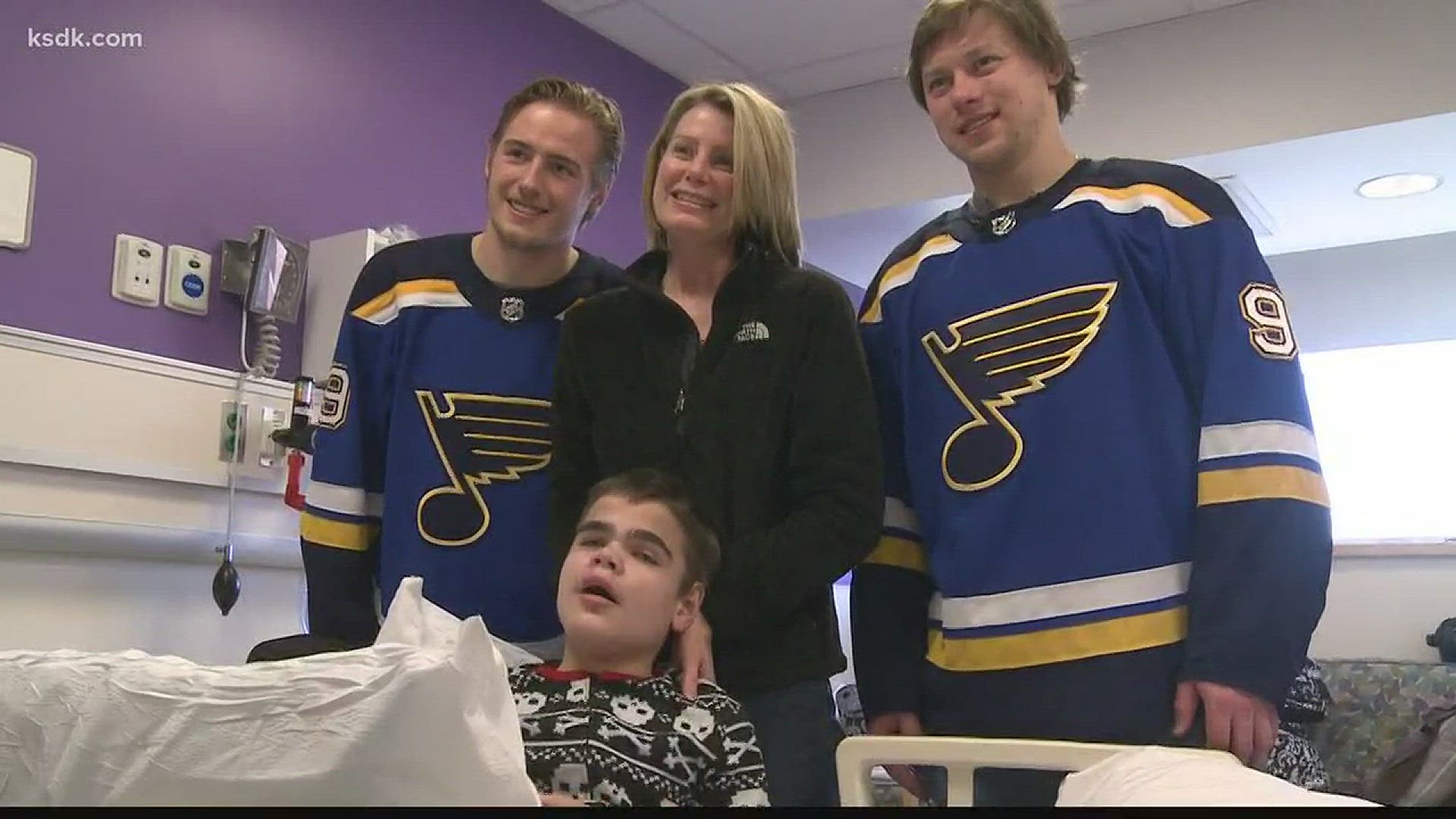 Several Blues players stepped off the ice and into the hearts of children today, making their annual surprise visits to St. Louis Children's Hospital.