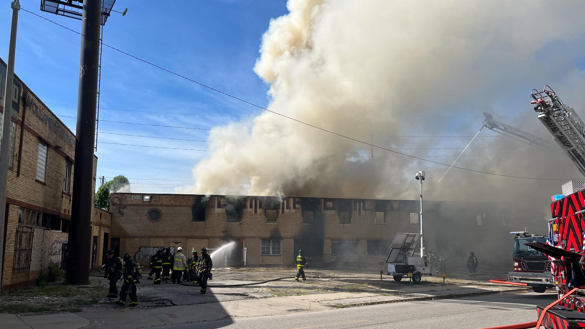 Smoke from the fire was blowing over the highway, limiting visibility. Police closed the highway starting at about 10:20.