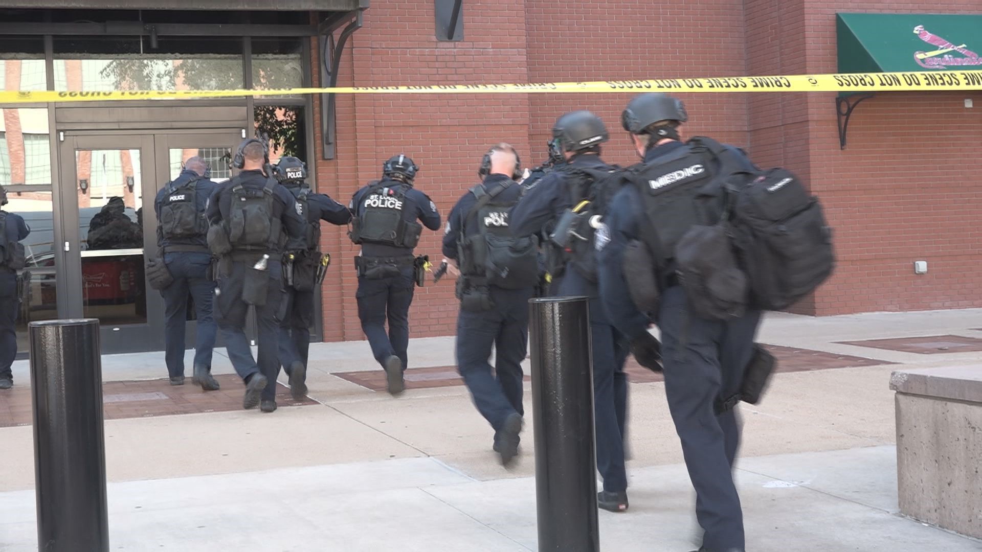 Crime scene tape and police officers surrounded Busch Stadium Wednesday. The activity was part of a drill months in the making.