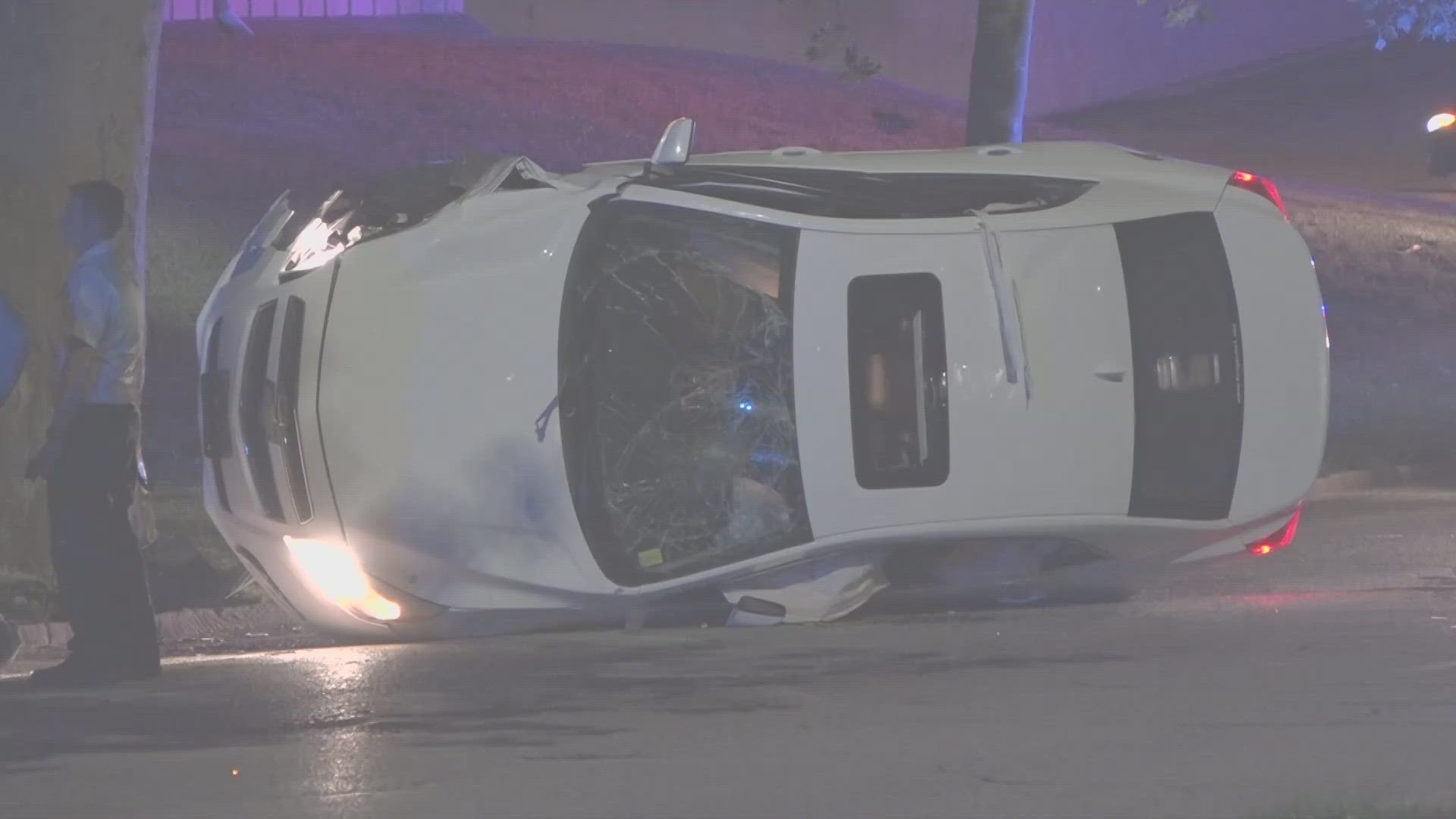 Police said the crash happened just before 2 a.m. Tuesday on southbound North Kingshighway. The driver of the car lost control, and the car ended up on its side.