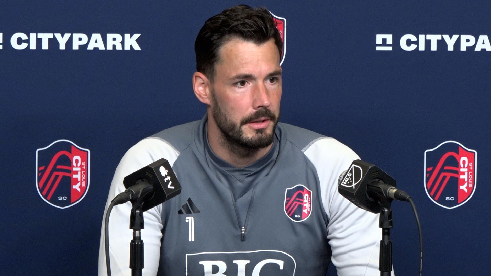 St. Louis CITY SC's Roman Bürki talked to the media ahead of the team's match on Saturday. He also discussed recent transfer rumors and his role on the team.