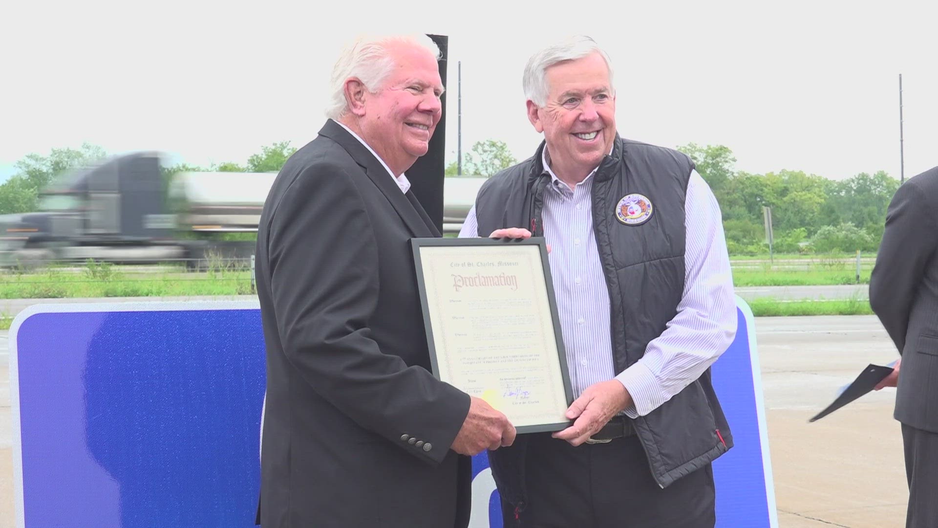 Governor Mike Parson came out to Foristell Monday to celebrate the start of the I-70 expansion project. The project will add a third lane to the interstate.