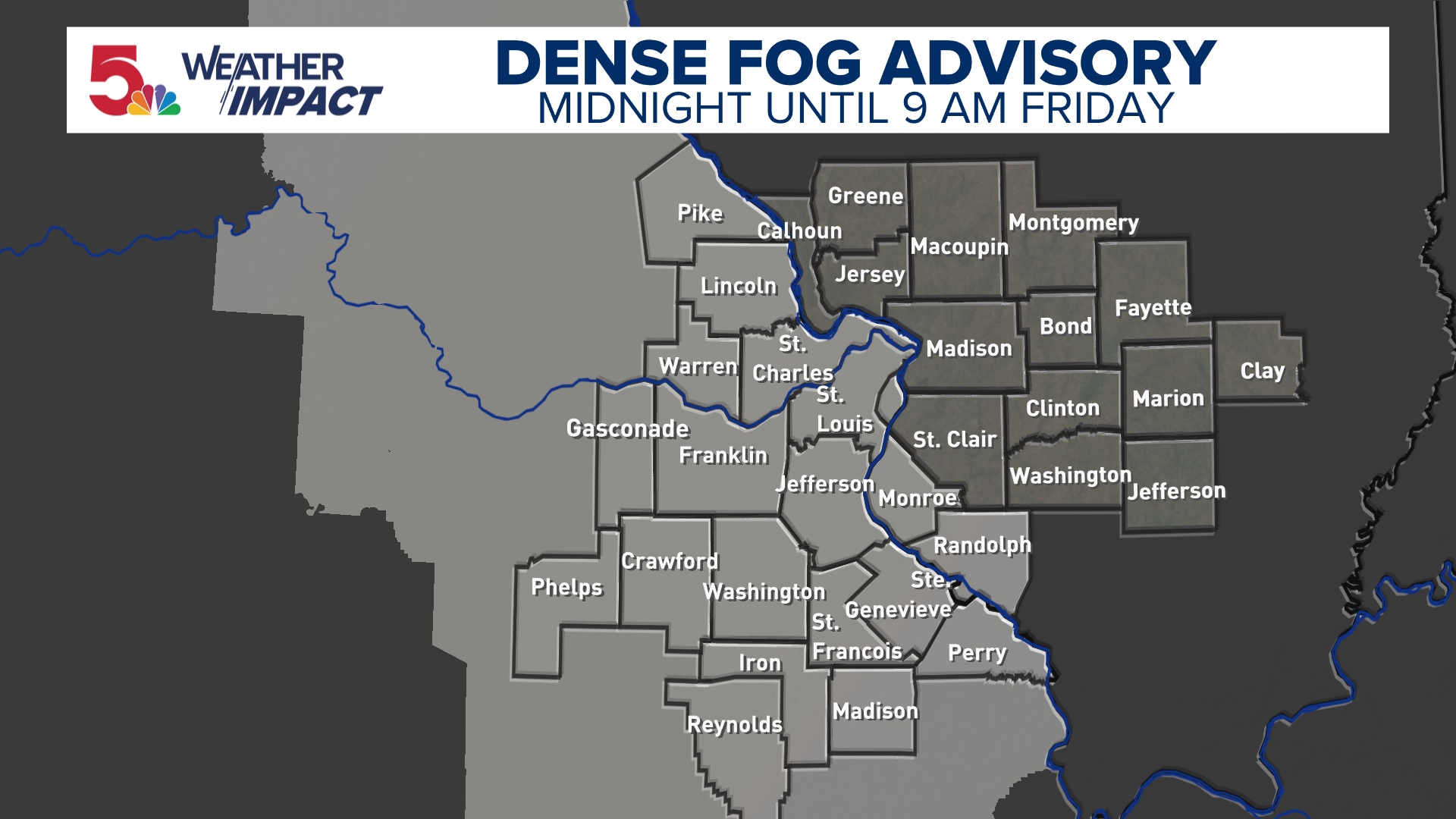 Weather Impact Alert for dense fog early Friday morning around St ...