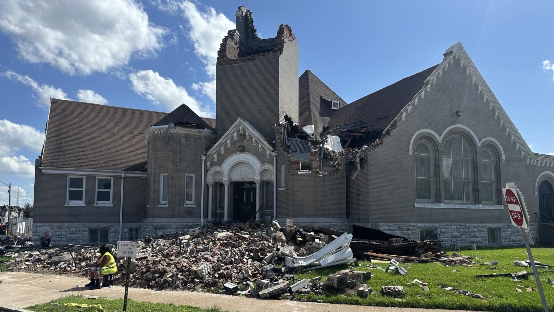 Centennial Christian Church collapsed when the May 16 tornado tore through the Fountain Park neighborhood in St. Louis.