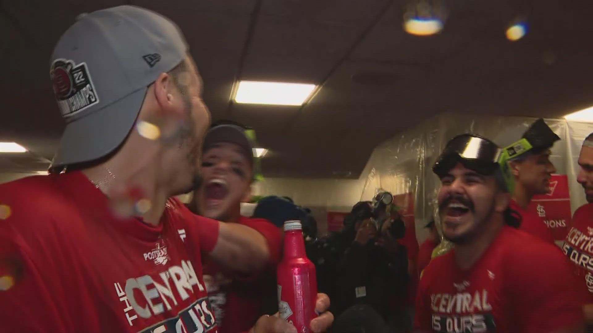 Here's a look inside the champagne celebration after the Cardinals clinched the 2022 NL Central title. It's their first division title since 2019.