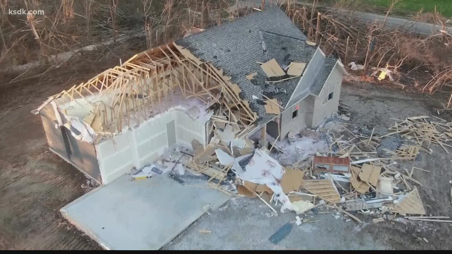 Officials say as many as 25 homes were damaged near Defiance.