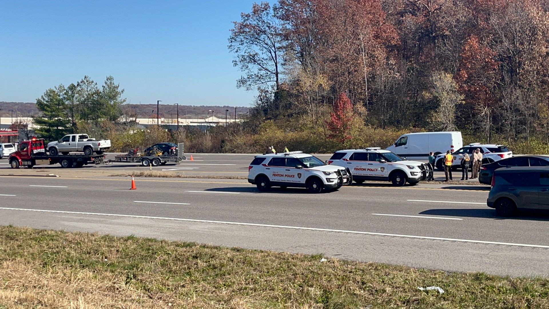 Officers found several cars on the side of the road and a man suffering from a gunshot wound.