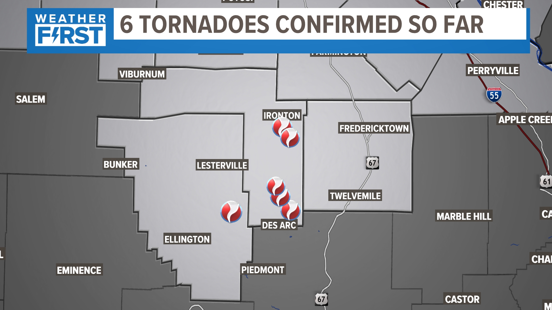 At least six tornadoes touched down in the St. Louis area during Wednesday's severe storms, with more likely to be confirmed as damage surveys continue.
