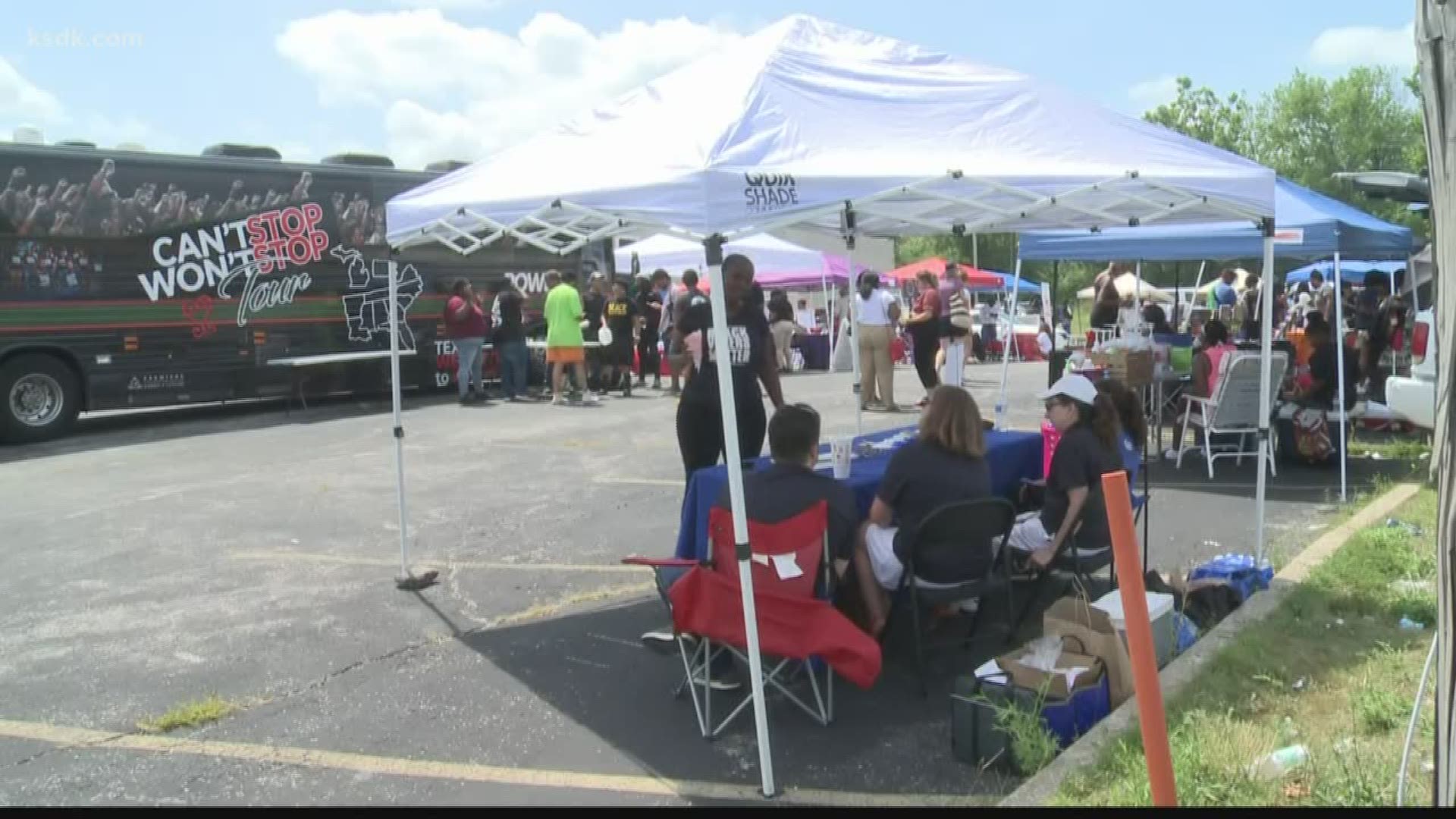 Local vendors set up shop to offer services to Ferguson residents on Friday, the fifth anniversary of the death of Michael Brown.